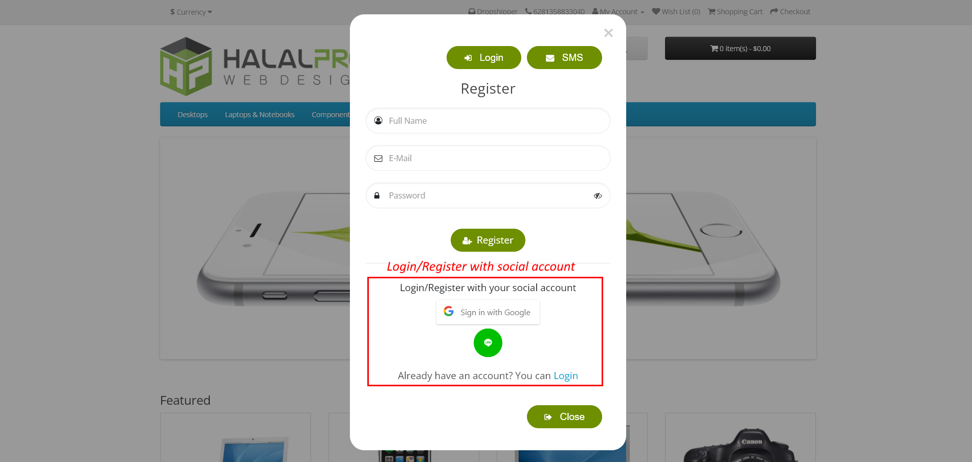 social login register integration with default opencart checkout